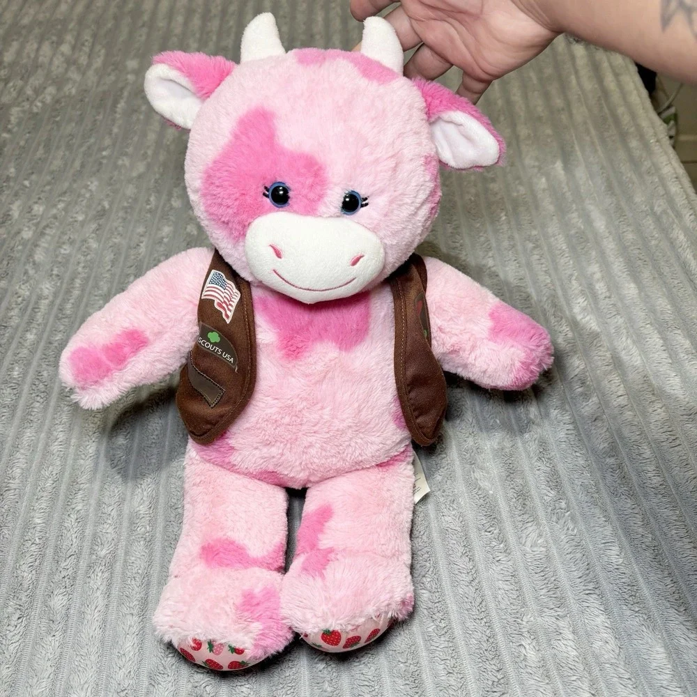 Build-A-Bear Pink Cow with Girl Scouts USA With Girl Scout Brown Vest‎